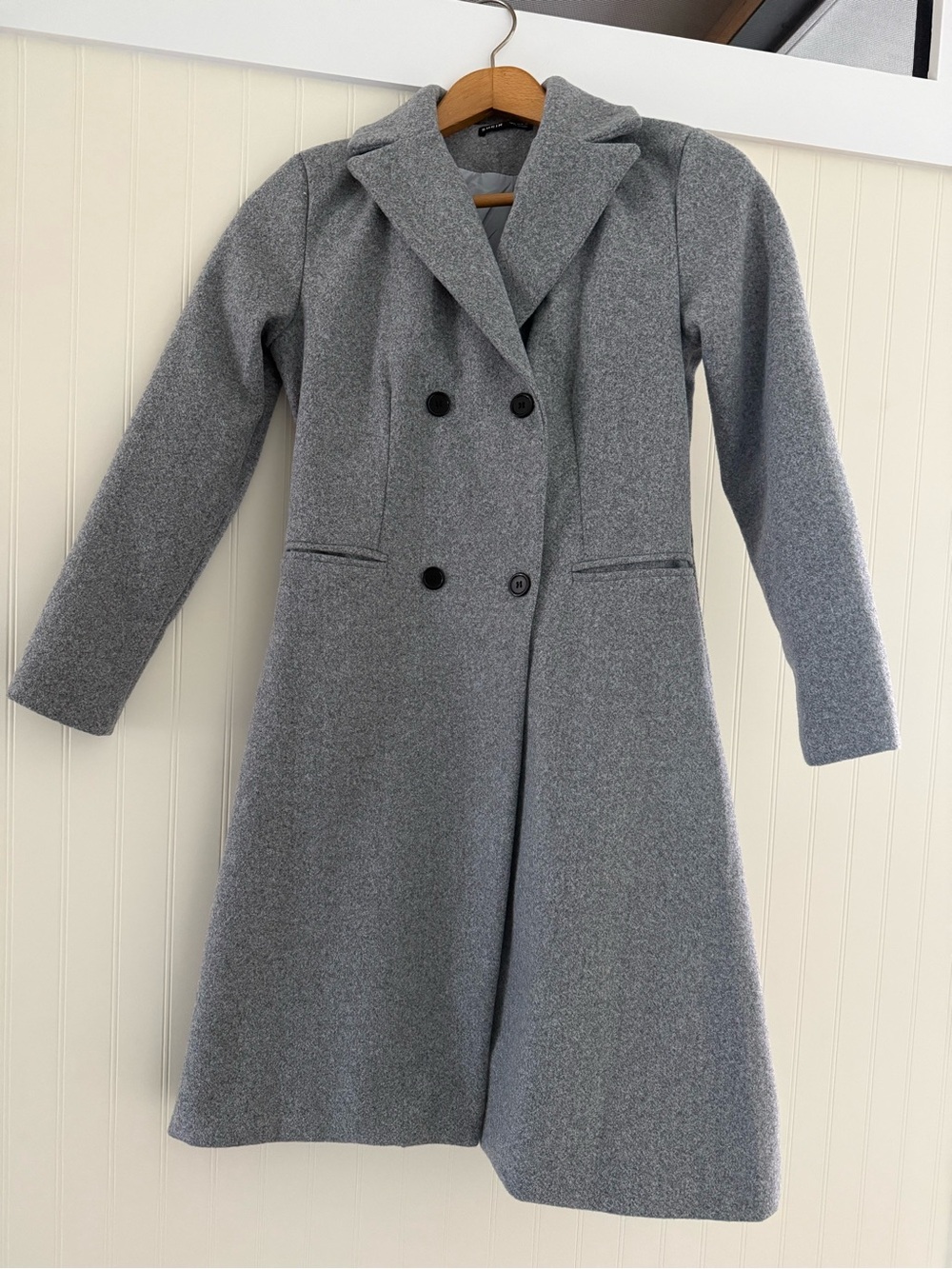 Women’s Double Breasted Grey Pea Coat Winter Outerwear Dark Academia Officewear
